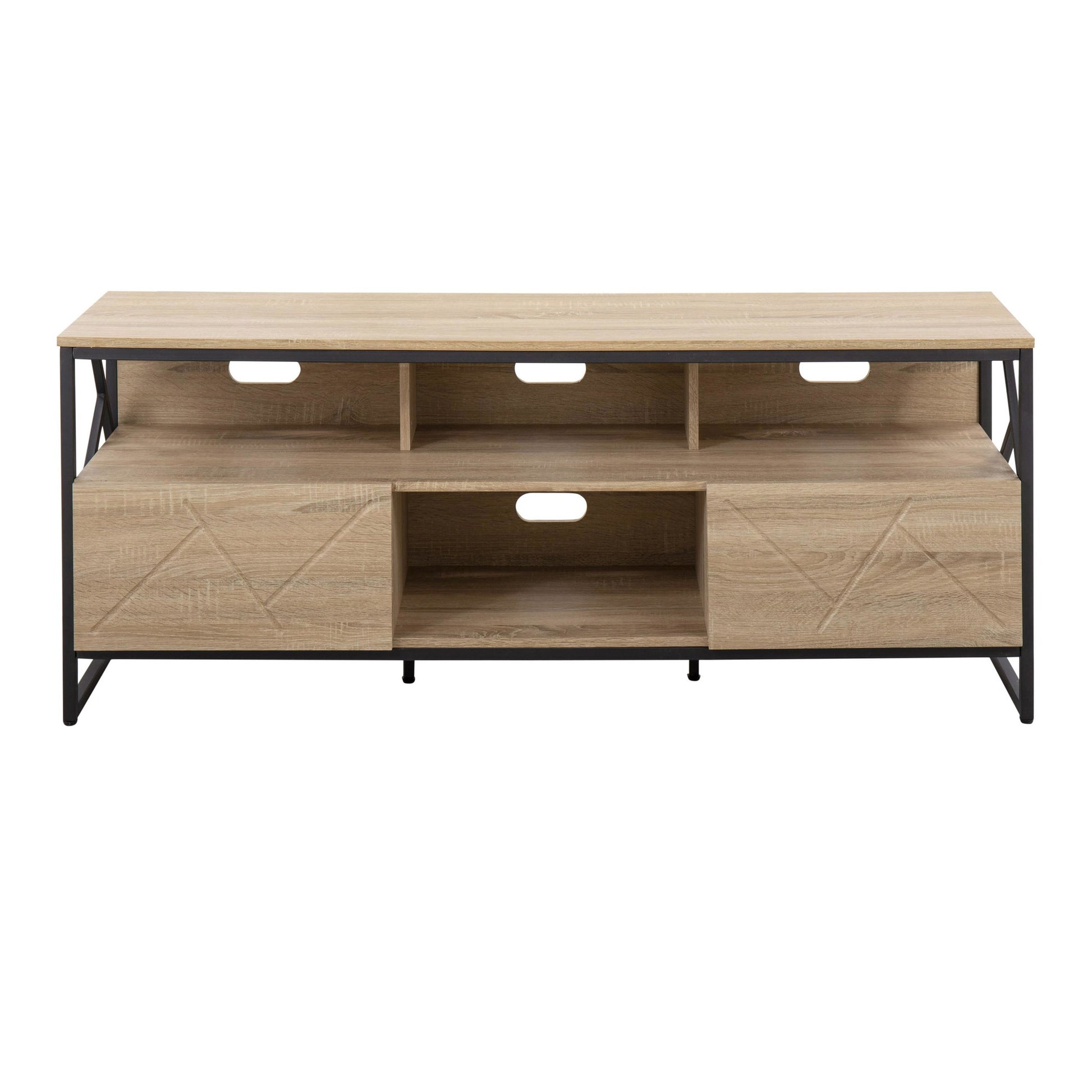Folia Contemporary TV Stand in Natural Wood and Black Steel By LumiSource | TV Stands | Modishstore - 2