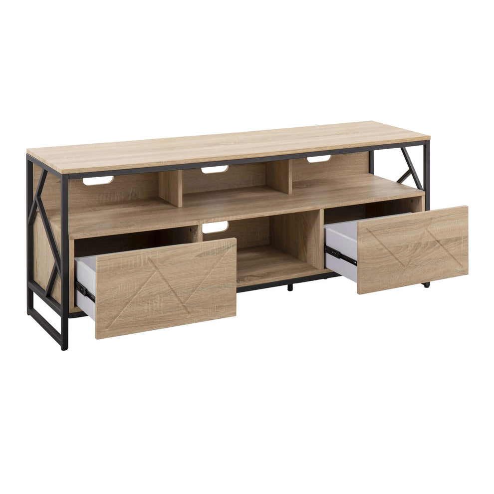 Folia Contemporary TV Stand in Natural Wood and Black Steel By LumiSource | TV Stands | Modishstore - 5