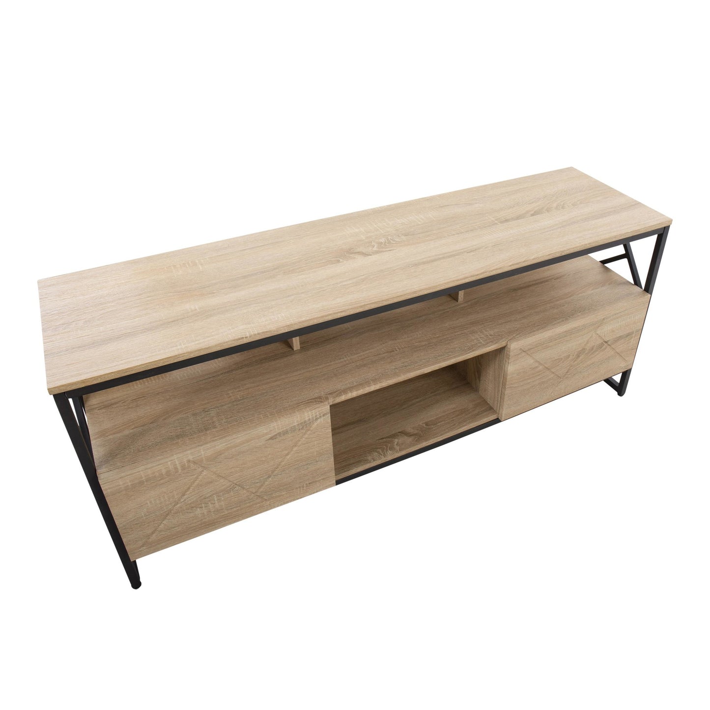 Folia Contemporary TV Stand in Natural Wood and Black Steel By LumiSource | TV Stands | Modishstore - 3