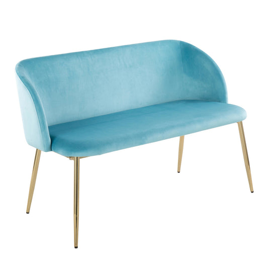 Fran Glam Bench in Gold Metal and Light Blue Velvet By LumiSource | Benches | Modishstore