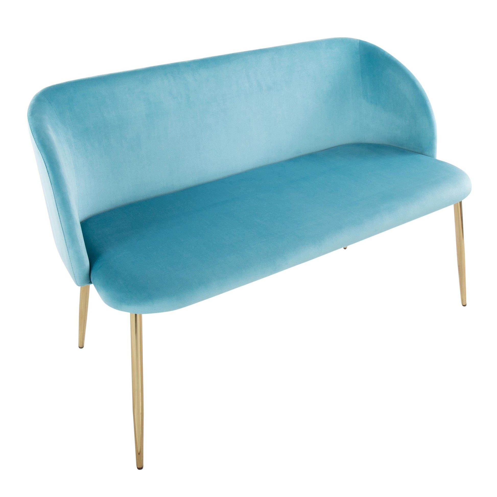 Fran Glam Bench in Gold Metal and Light Blue Velvet By LumiSource | Benches | Modishstore - 2