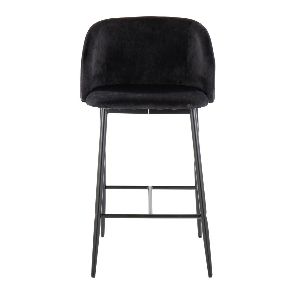 Fran 26" Contemporary Fixed-Height Counter Stool in Black Metal and Black Velvet By LumiSource - Set of 2 | Counter Stools | Modishstore - 3