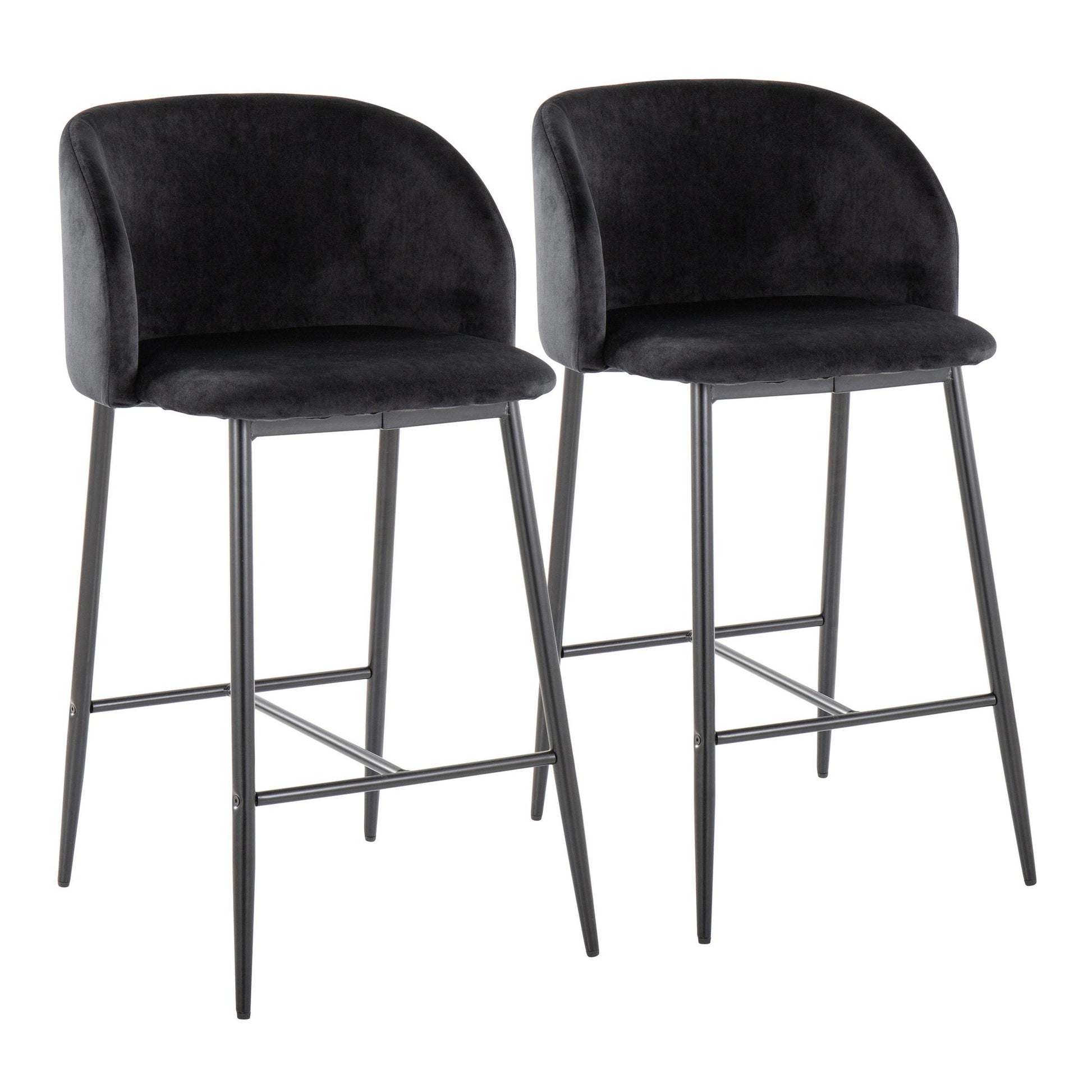Fran 26" Contemporary Fixed-Height Counter Stool in Black Metal and Black Velvet By LumiSource - Set of 2 | Counter Stools | Modishstore - 2