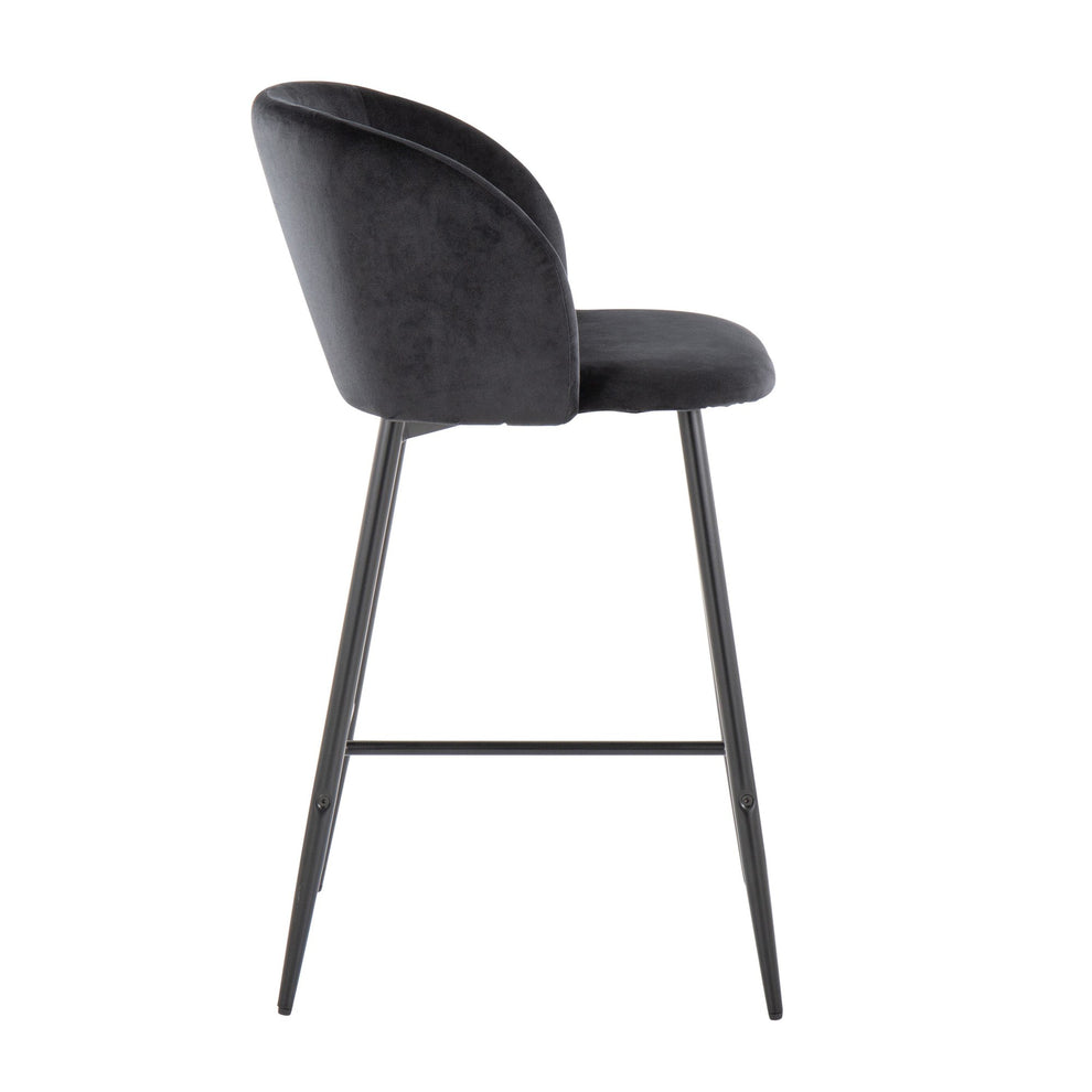 Fran 26" Contemporary Fixed-Height Counter Stool in Black Metal and Black Velvet By LumiSource - Set of 2 | Counter Stools | Modishstore - 7