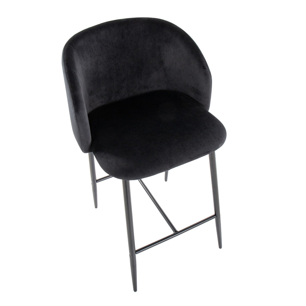 Fran 26" Contemporary Fixed-Height Counter Stool in Black Metal and Black Velvet By LumiSource - Set of 2 | Counter Stools | Modishstore - 4