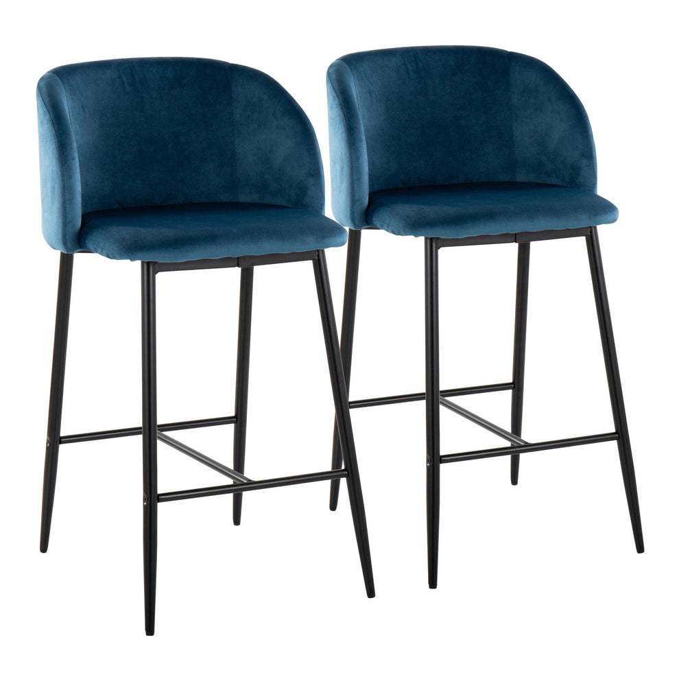 Fran 26" Contemporary Fixed-Height Counter Stool in Black Metal and Black Velvet By LumiSource - Set of 2 | Counter Stools | Modishstore - 10