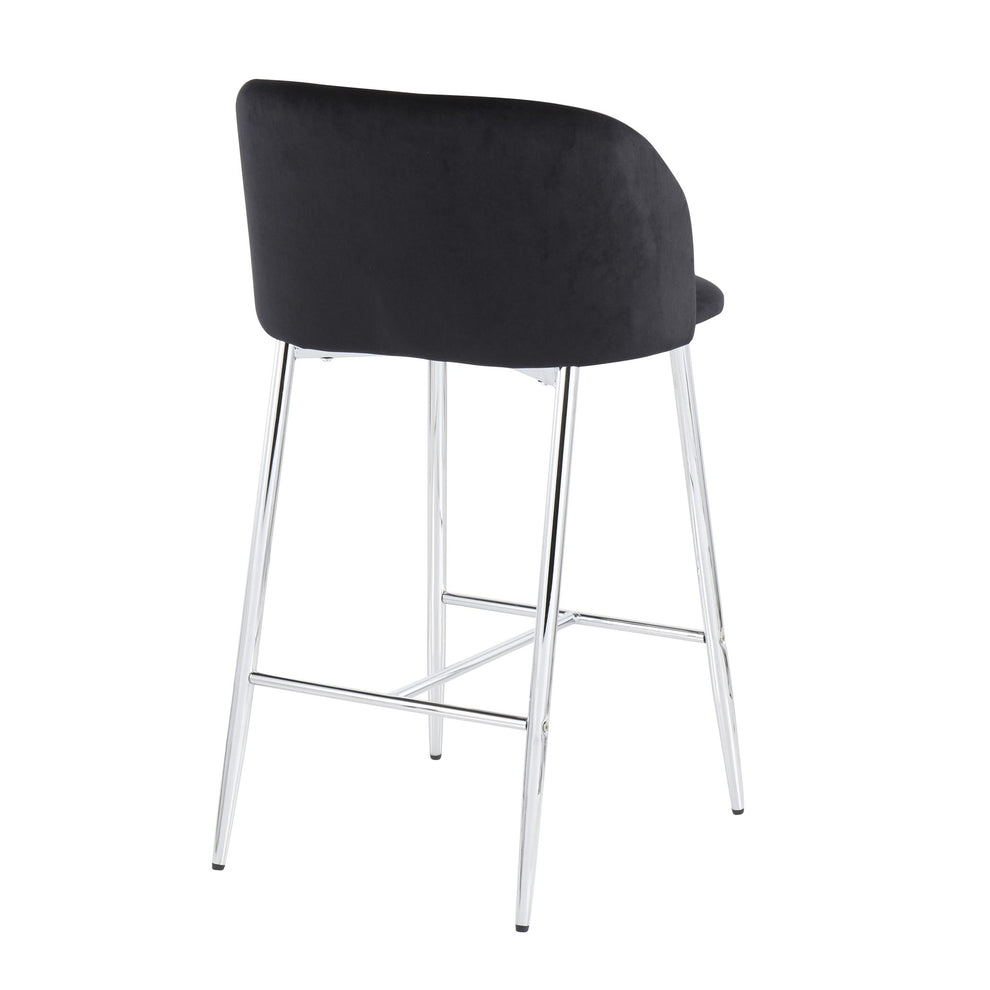 Fran Contemporary Counter Stool in Chrome Metal and Black Velvet By LumiSource - Set of 2 | Counter Stools | Modishstore - 9