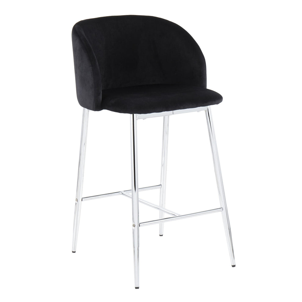 Fran Contemporary Counter Stool in Chrome Metal and Black Velvet By LumiSource - Set of 2 | Counter Stools | Modishstore - 7