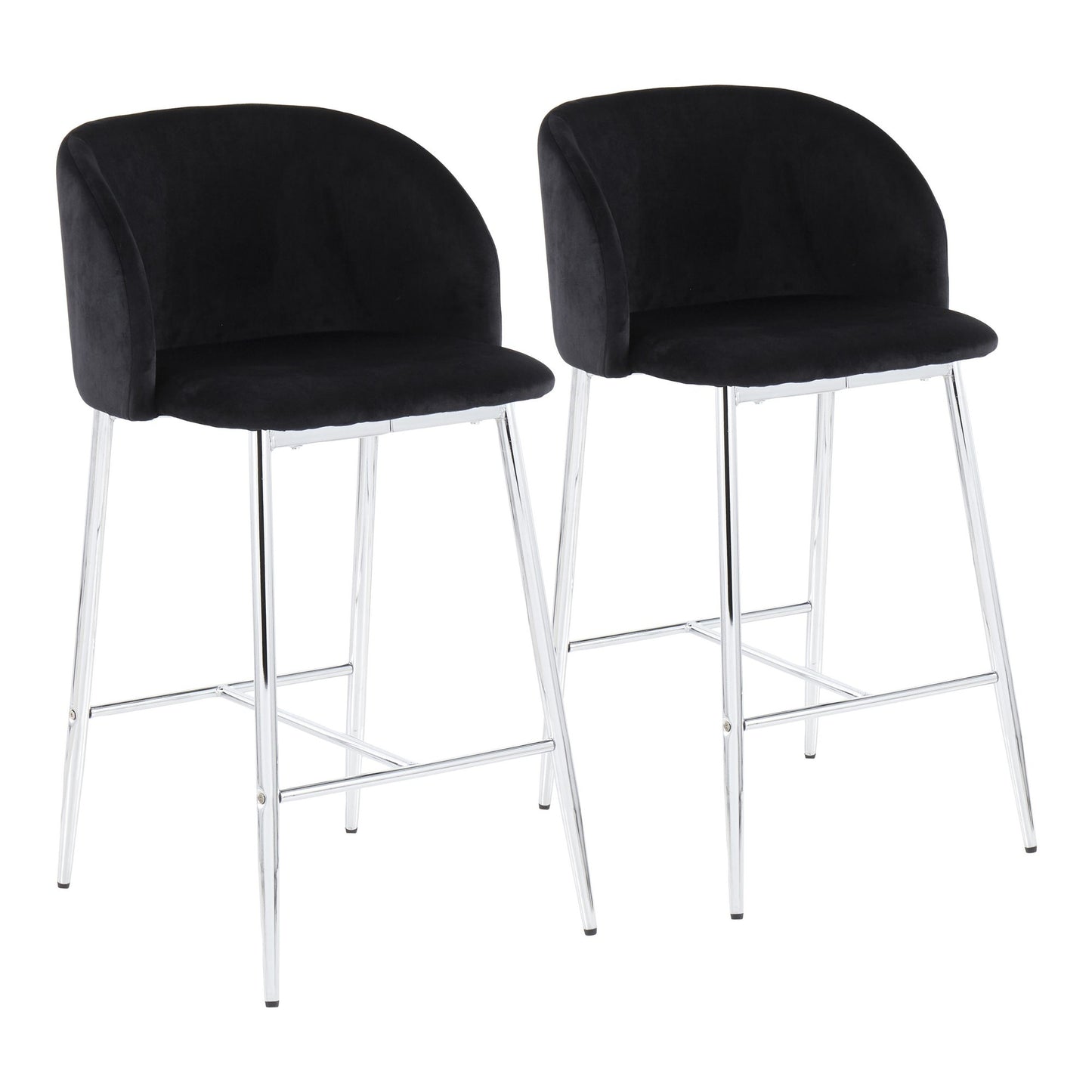 Fran Contemporary Counter Stool in Chrome Metal and Black Velvet By LumiSource - Set of 2 | Counter Stools | Modishstore - 2