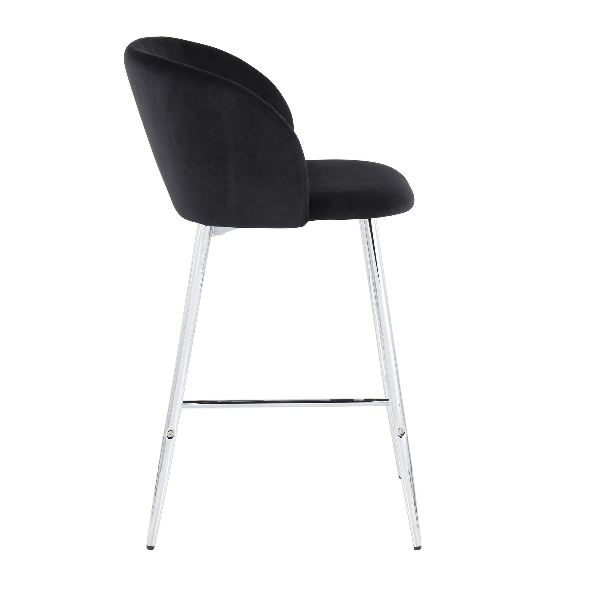Fran Contemporary Counter Stool in Chrome Metal and Black Velvet By LumiSource - Set of 2 | Counter Stools | Modishstore - 8