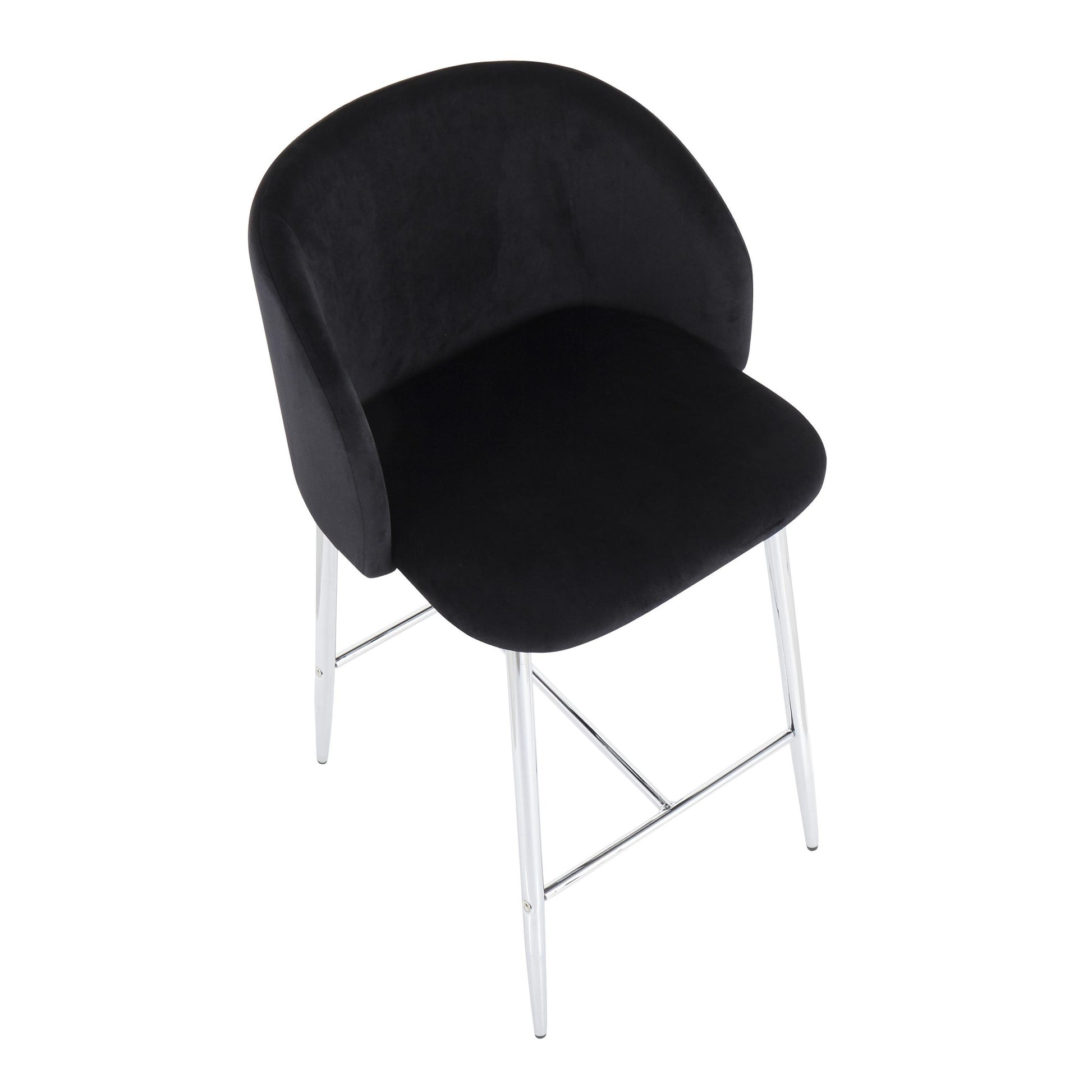 Fran Contemporary Counter Stool in Chrome Metal and Black Velvet By LumiSource - Set of 2 | Counter Stools | Modishstore - 4