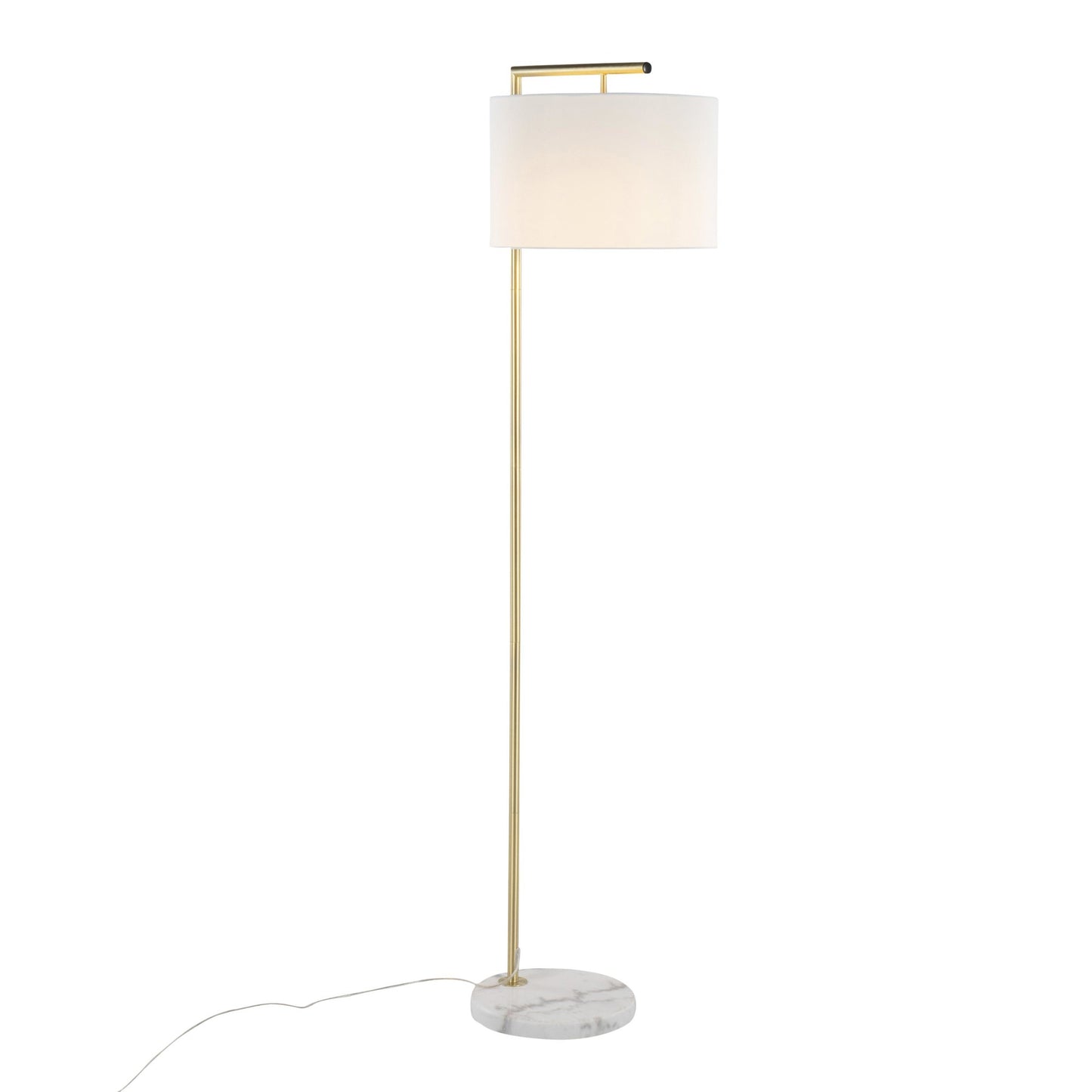 Folia Contemporary Floor Lamp in Gold Metal with White Linen Shade and Black Marble Base By LumiSource | Floor Lamps | Modishstore - 9