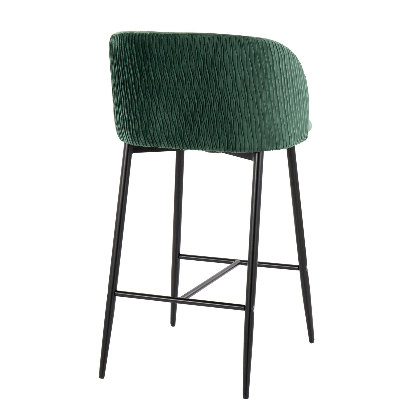 Fran Pleated Waves Contemporary Fixed-Height Counter Stool in Black Metal and Green Velvet By LumiSource - Set of 2 | Counter Stools | Modishstore - 7