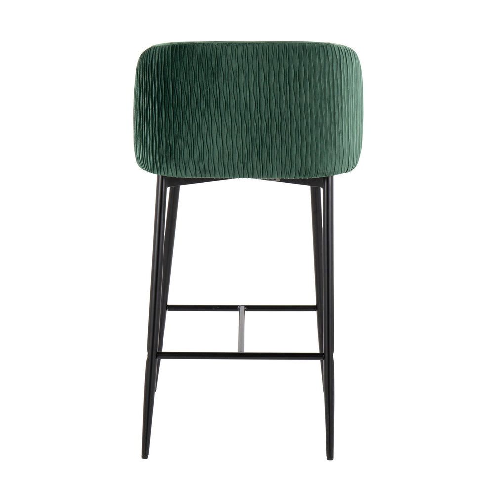 Fran Pleated Waves Contemporary Fixed-Height Counter Stool in Black Metal and Green Velvet By LumiSource - Set of 2 | Counter Stools | Modishstore - 8