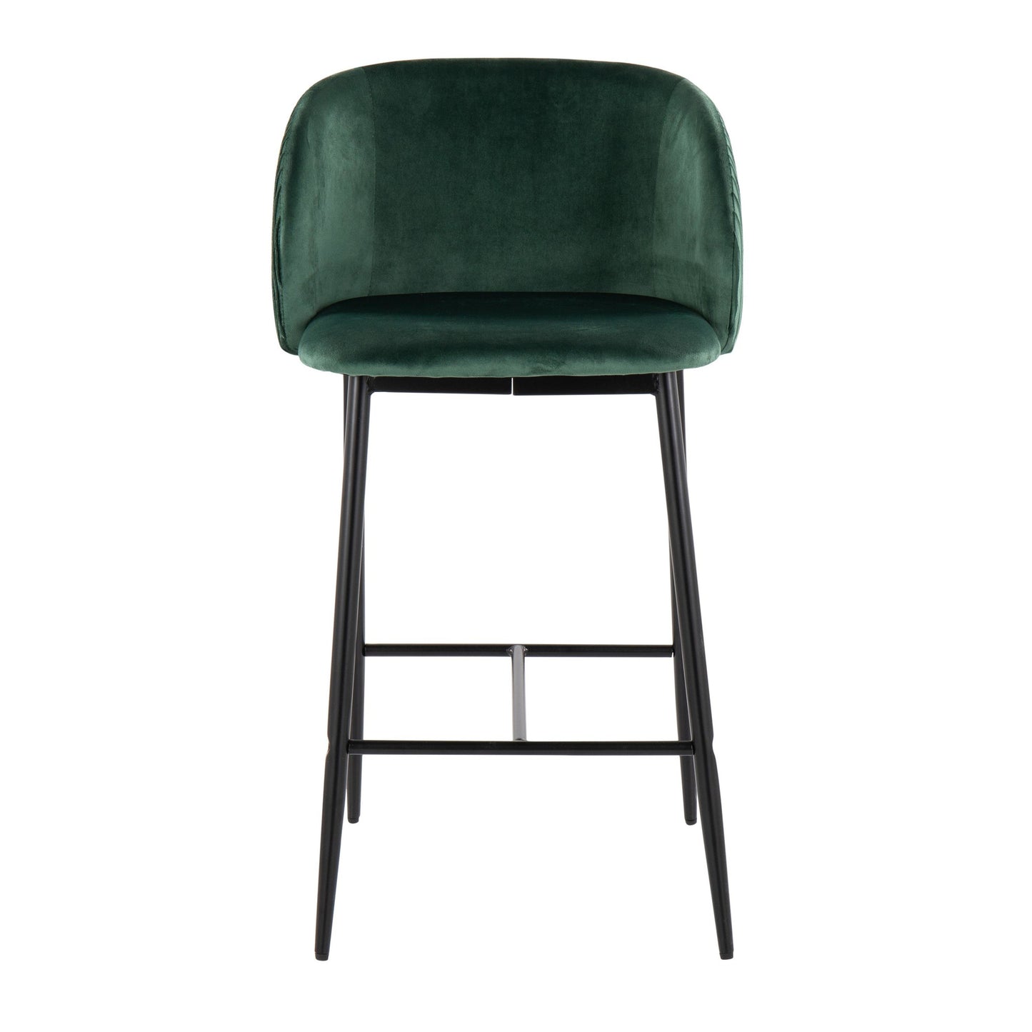 Fran Pleated Waves Contemporary Fixed-Height Counter Stool in Black Metal and Green Velvet By LumiSource - Set of 2 | Counter Stools | Modishstore - 2