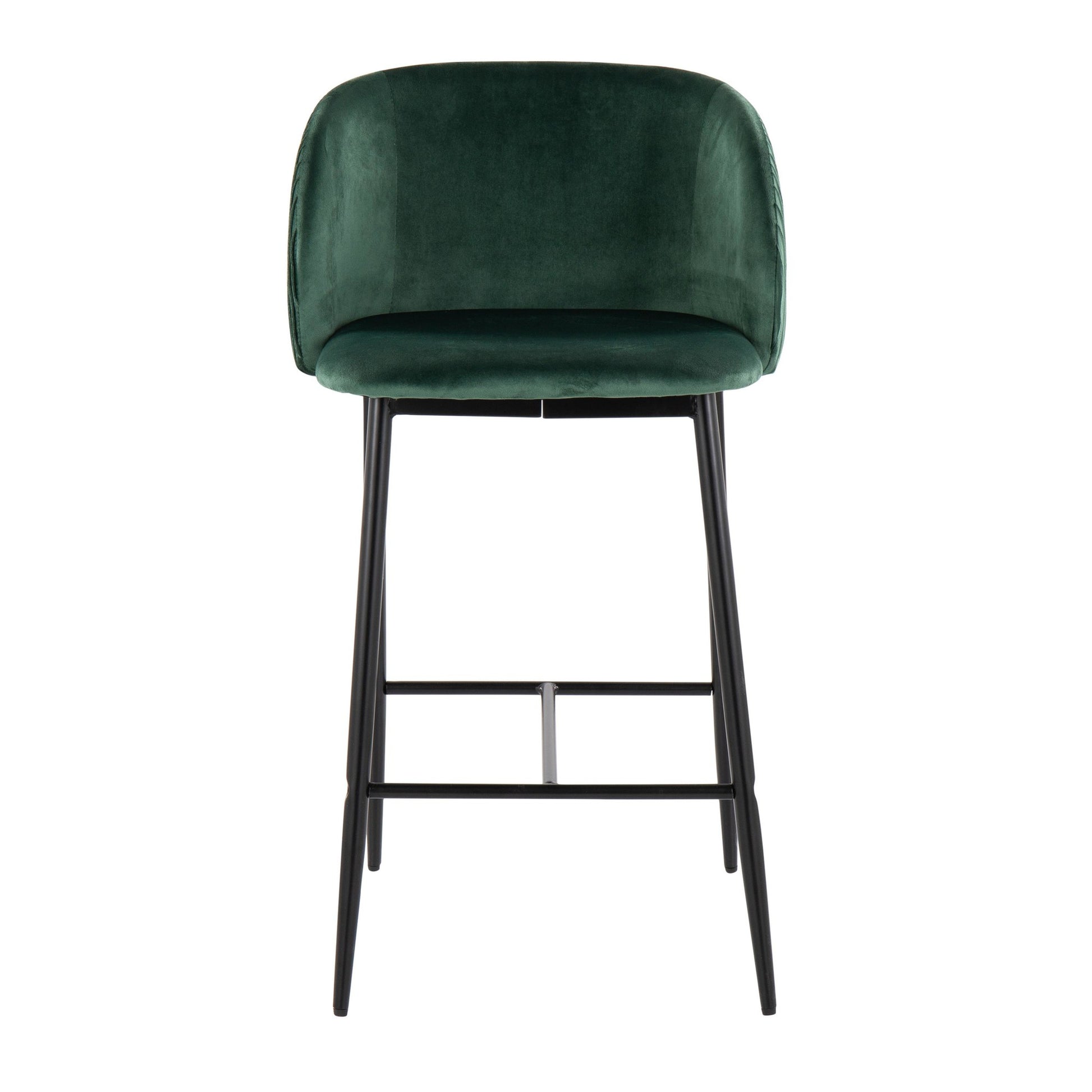 Fran Pleated Waves Contemporary Fixed-Height Counter Stool in Black Metal and Green Velvet By LumiSource - Set of 2 | Counter Stools | Modishstore - 2