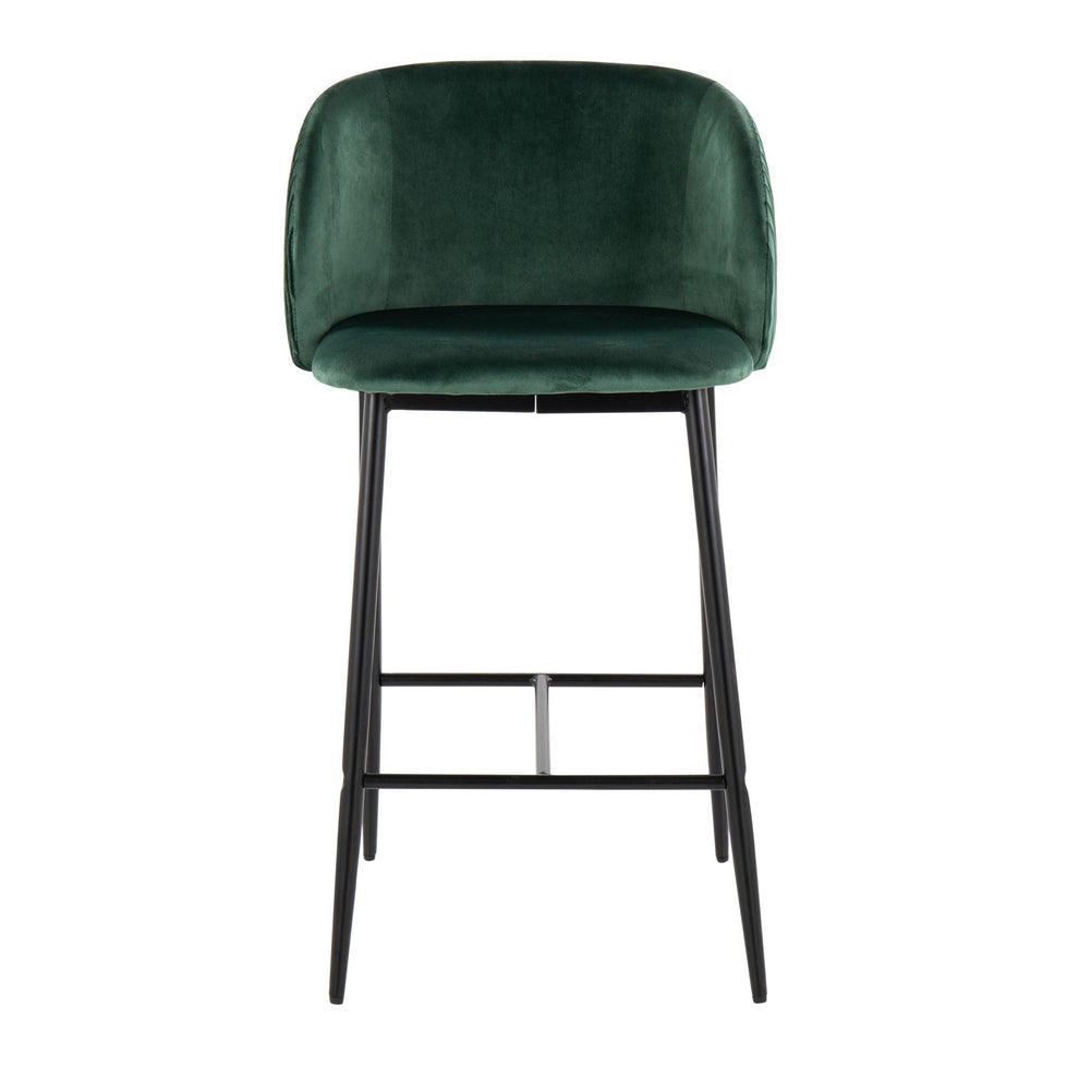 Fran Pleated Waves Contemporary Fixed-Height Counter Stool in Black Metal and Green Velvet By LumiSource - Set of 2 | Counter Stools | Modishstore - 2