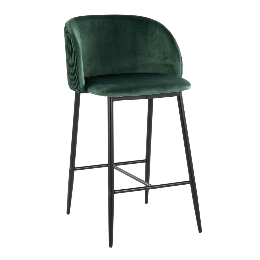 Fran Pleated Waves Contemporary Fixed-Height Counter Stool in Black Metal and Green Velvet By LumiSource - Set of 2 | Counter Stools | Modishstore - 5