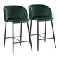 Fran Pleated Waves Contemporary Fixed-Height Counter Stool in Black Metal and Green Velvet By LumiSource - Set of 2 | Counter Stools | Modishstore