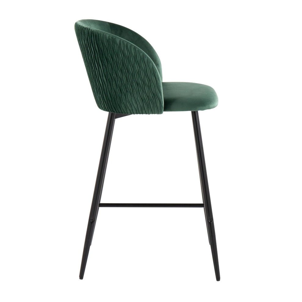 Fran Pleated Waves Contemporary Fixed-Height Counter Stool in Black Metal and Green Velvet By LumiSource - Set of 2 | Counter Stools | Modishstore - 6