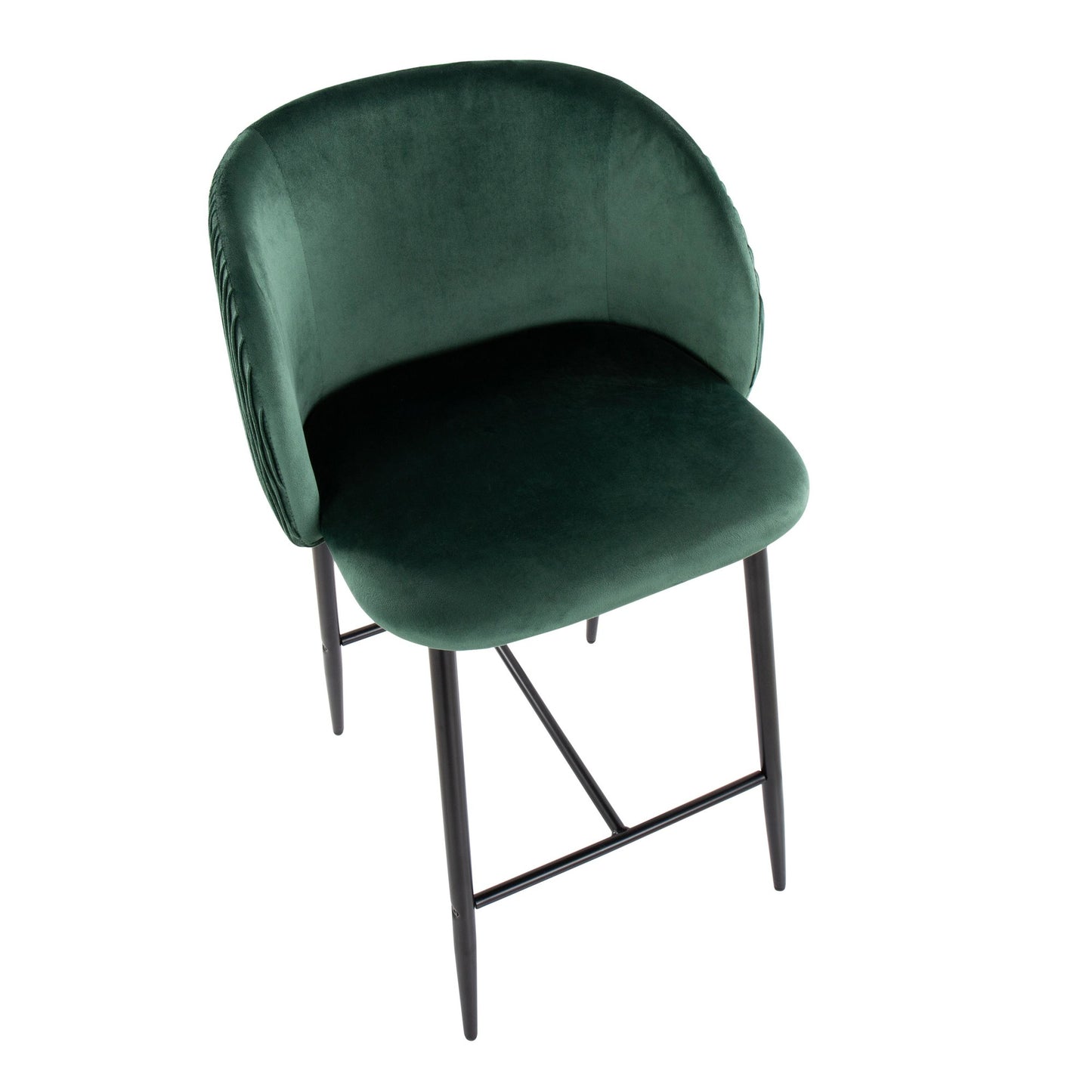 Fran Pleated Waves Contemporary Fixed-Height Counter Stool in Black Metal and Green Velvet By LumiSource - Set of 2 | Counter Stools | Modishstore - 3
