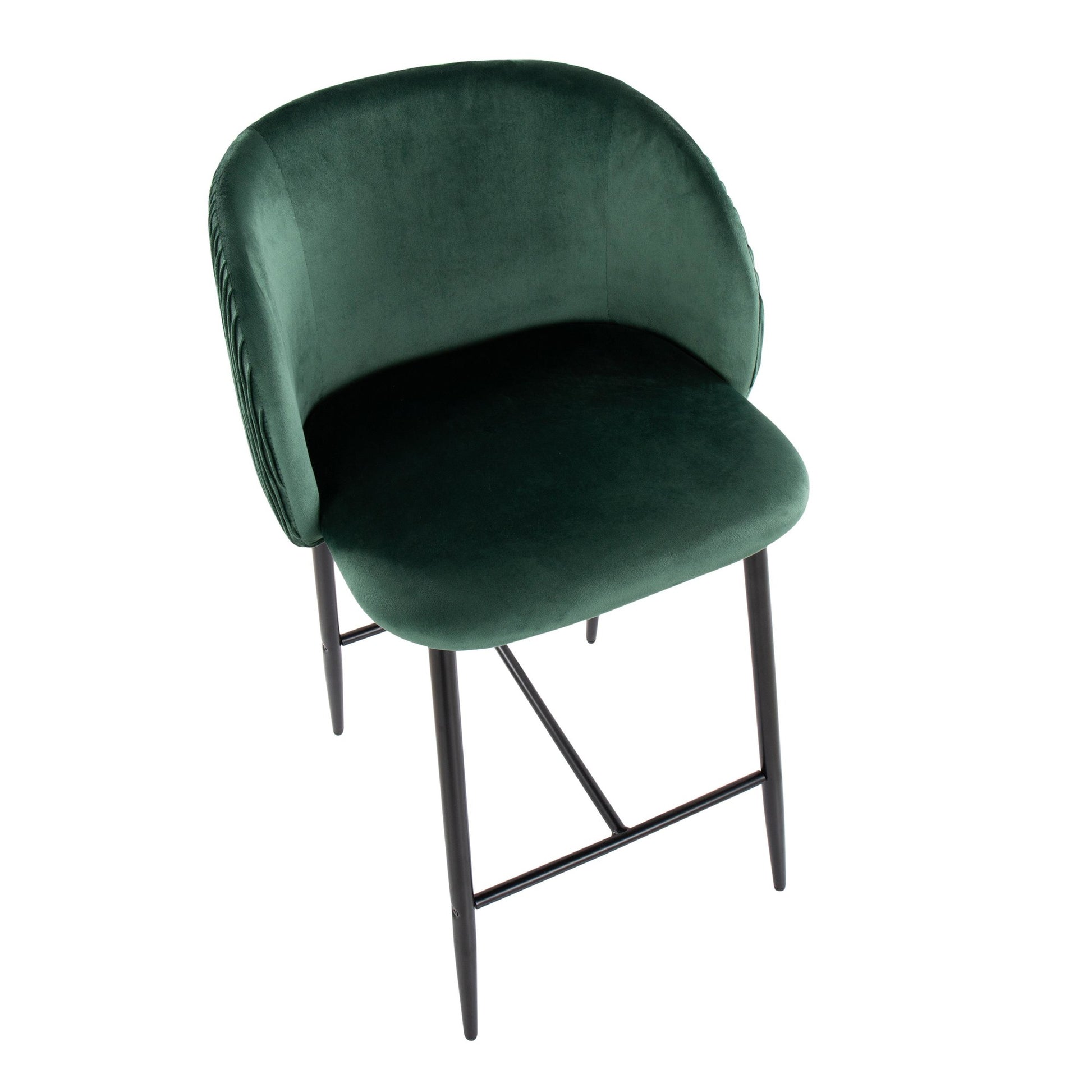 Fran Pleated Waves Contemporary Fixed-Height Counter Stool in Black Metal and Green Velvet By LumiSource - Set of 2 | Counter Stools | Modishstore - 3