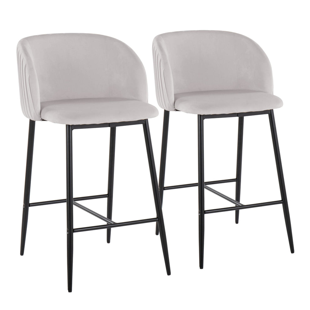 Fran Pleated Contemporary Fixed-Height Counter Stool in Black Metal and Green Velvet By LumiSource - Set of 2 | Counter Stools | Modishstore - 9