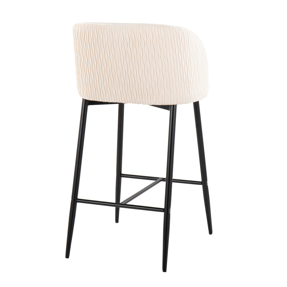 Fran Pleated Waves Contemporary Fixed-Height Counter Stool in Black Metal and Green Velvet By LumiSource - Set of 2 | Counter Stools | Modishstore - 23