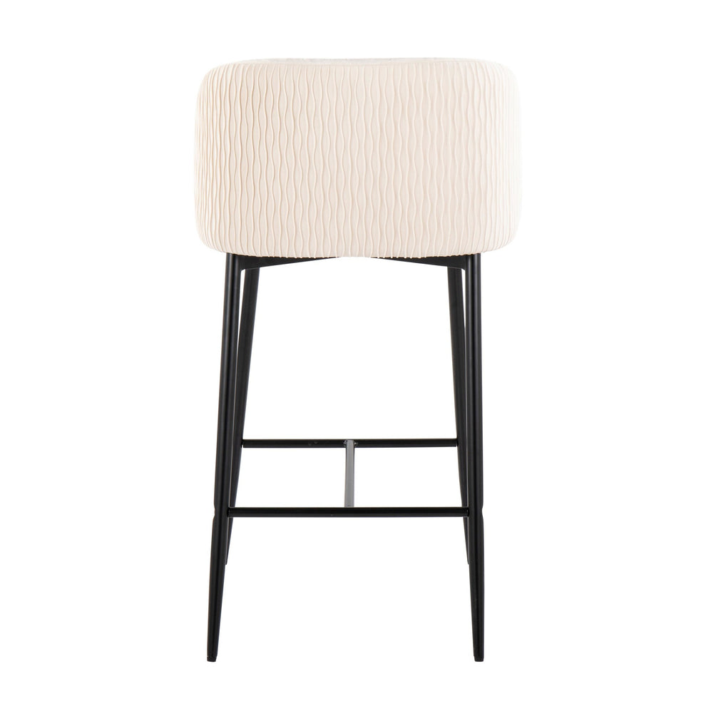 Fran Pleated Waves Contemporary Fixed-Height Counter Stool in Black Metal and Green Velvet By LumiSource - Set of 2 | Counter Stools | Modishstore - 24