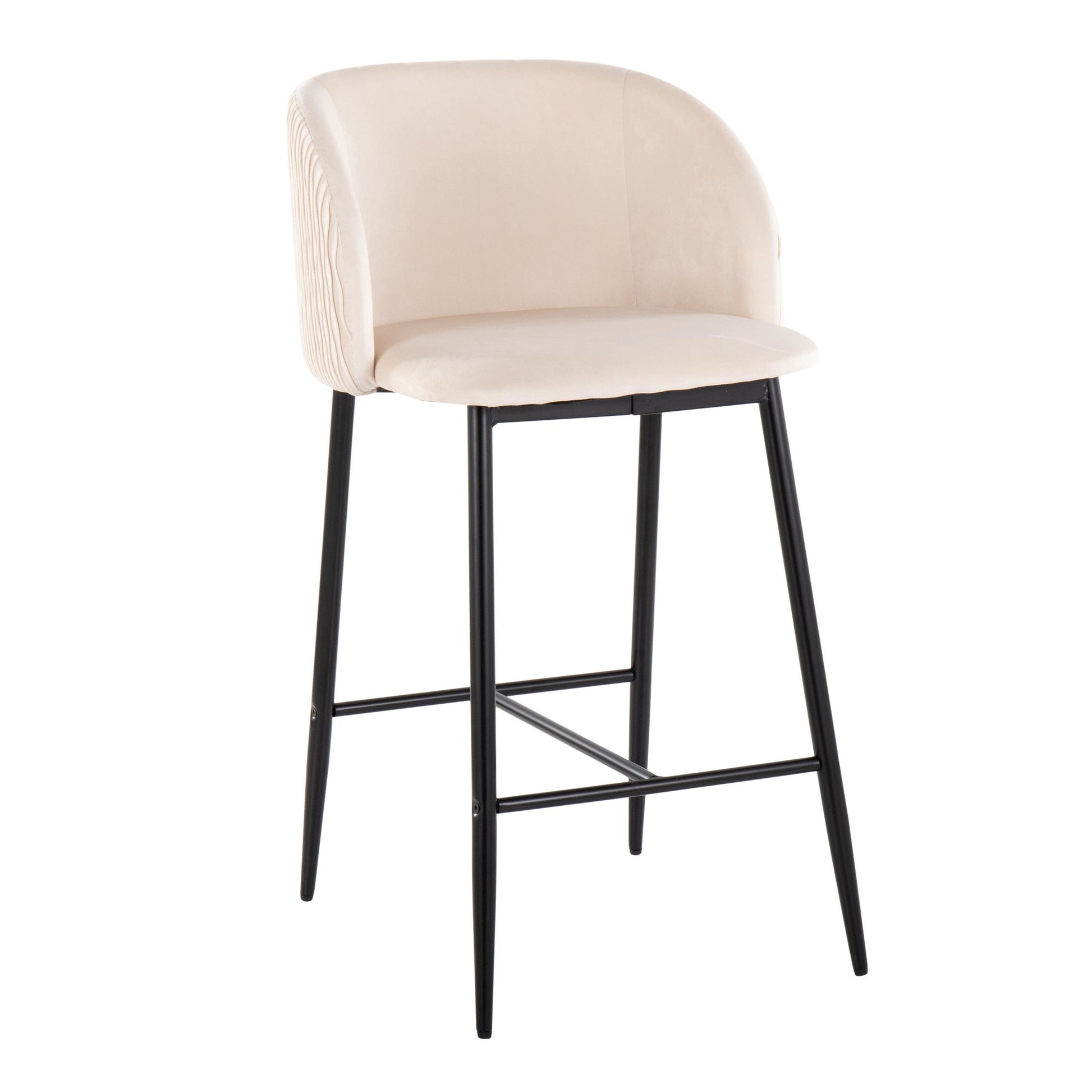 Fran Pleated Waves Contemporary Fixed-Height Counter Stool in Black Metal and Green Velvet By LumiSource - Set of 2 | Counter Stools | Modishstore - 21