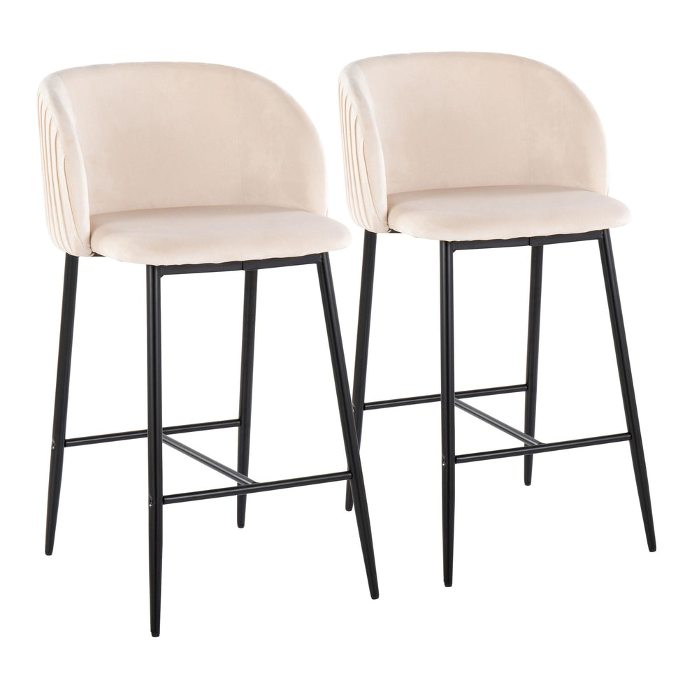 Fran Pleated Contemporary Fixed-Height Counter Stool in Black Metal and Green Velvet By LumiSource - Set of 2 | Counter Stools | Modishstore - 17