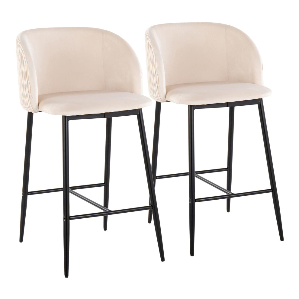 Fran Pleated Waves Contemporary Fixed-Height Counter Stool in Black Metal and Green Velvet By LumiSource - Set of 2 | Counter Stools | Modishstore - 17