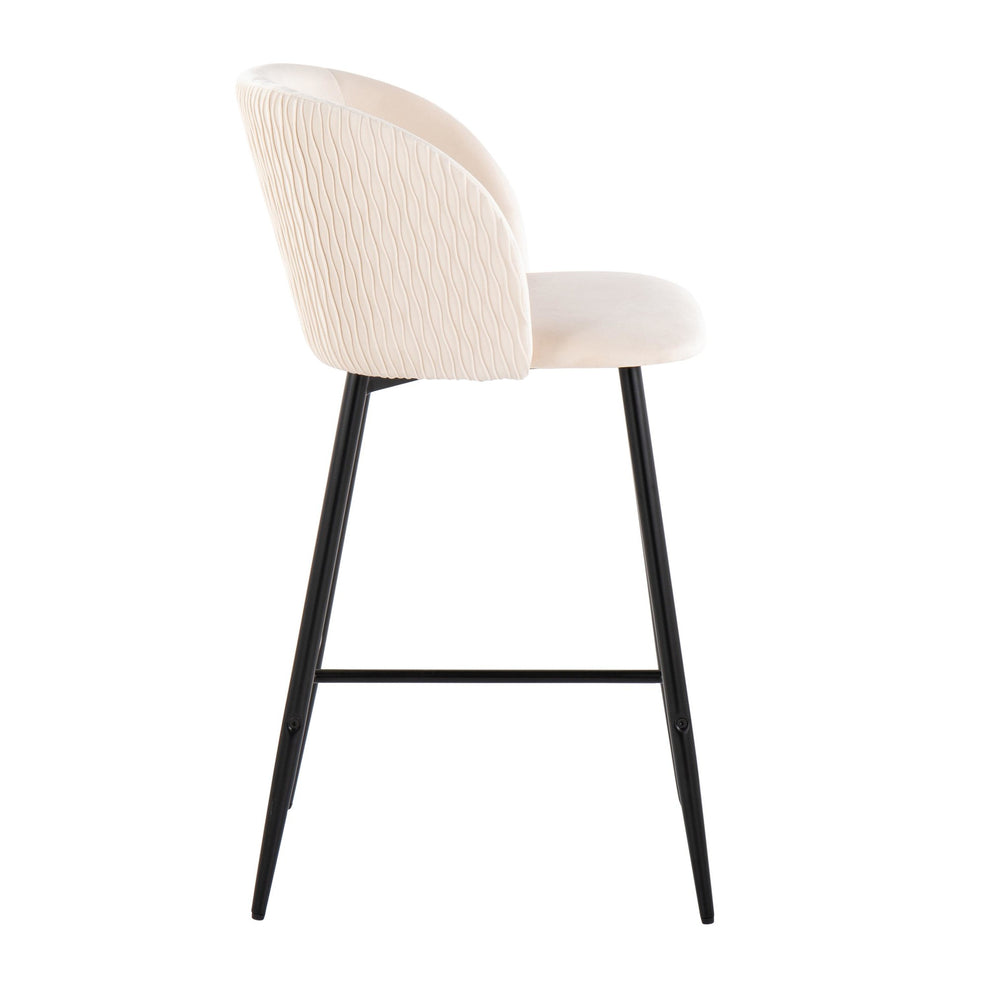 Fran Pleated Waves Contemporary Fixed-Height Counter Stool in Black Metal and Green Velvet By LumiSource - Set of 2 | Counter Stools | Modishstore - 22