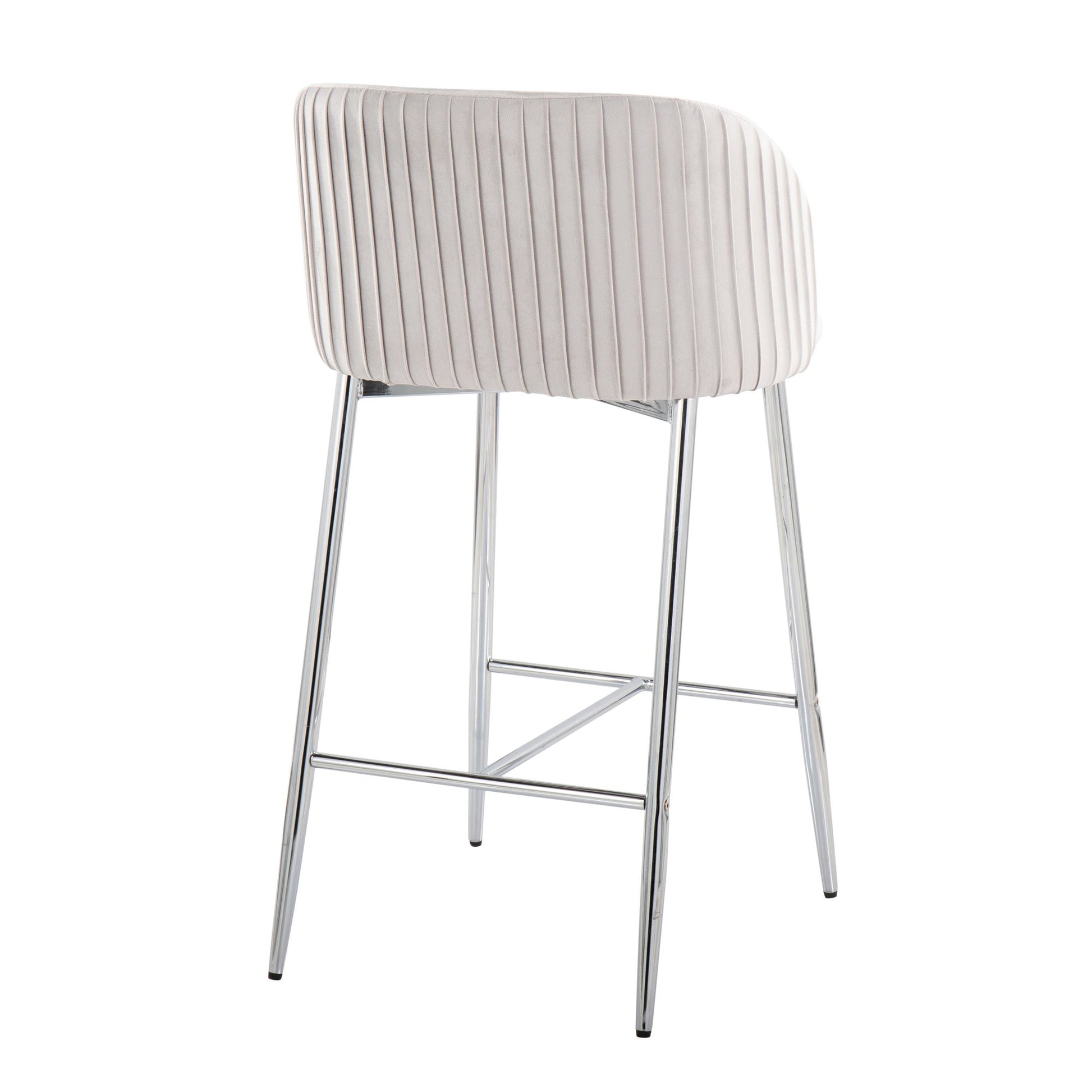 Fran Pleated Contemporary/Glam Fixed-Height Counter Stool in Chrome Metal and Green Velvet By LumiSource - Set of 2 | Counter Stools | Modishstore - 15