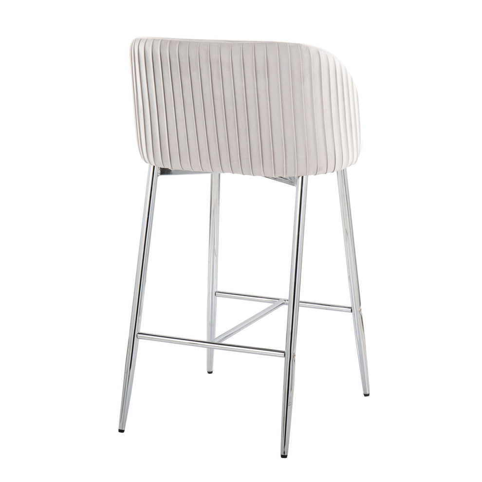 Fran Pleated Contemporary/Glam Fixed-Height Counter Stool in Chrome Metal and Green Velvet By LumiSource - Set of 2 | Counter Stools | Modishstore - 15