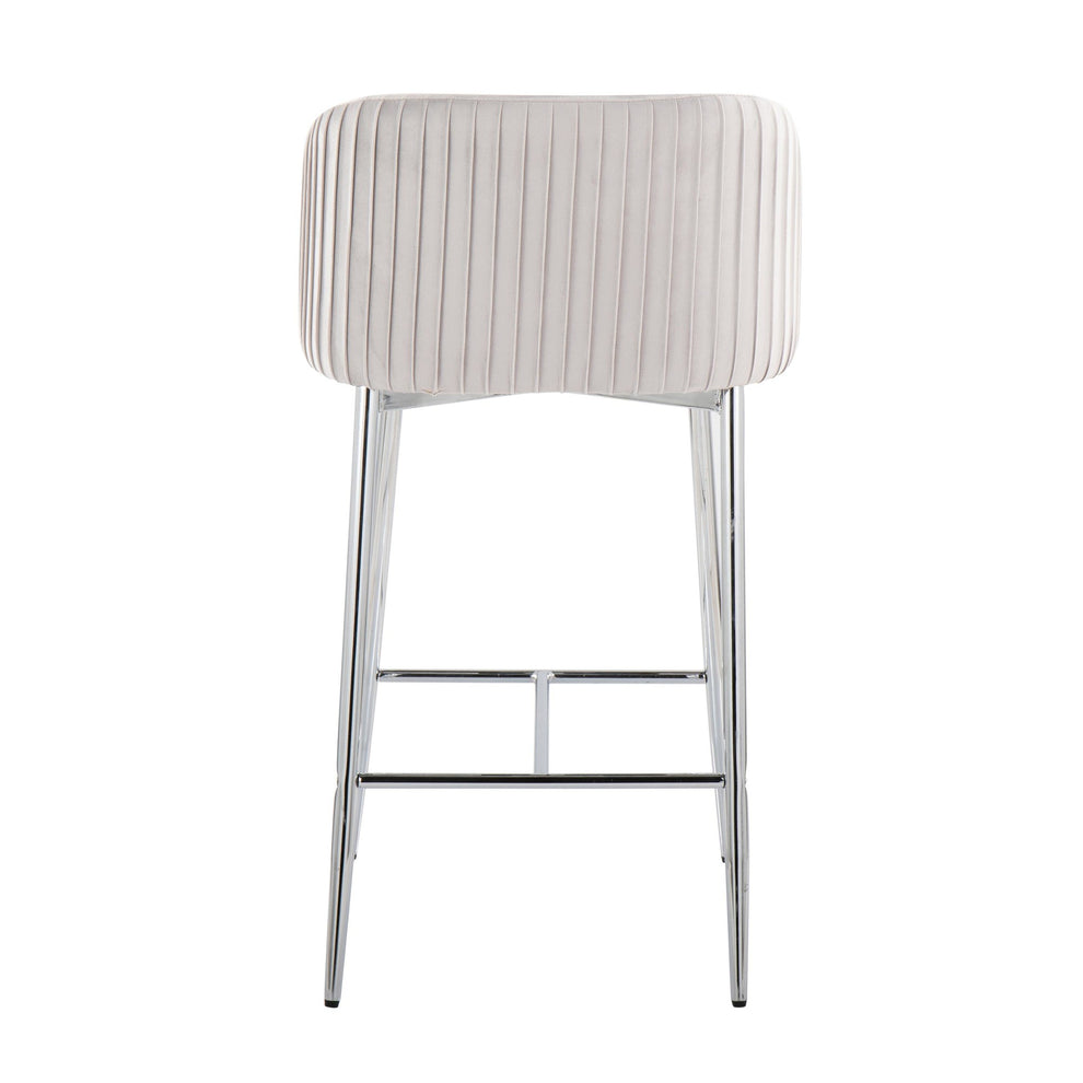 Fran Pleated Contemporary/Glam Fixed-Height Counter Stool in Chrome Metal and Green Velvet By LumiSource - Set of 2 | Counter Stools | Modishstore - 16
