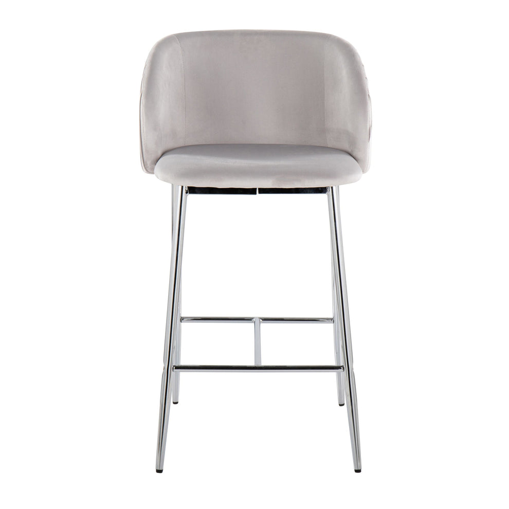 Fran Pleated Contemporary/Glam Fixed-Height Counter Stool in Chrome Metal and Green Velvet By LumiSource - Set of 2 | Counter Stools | Modishstore - 10