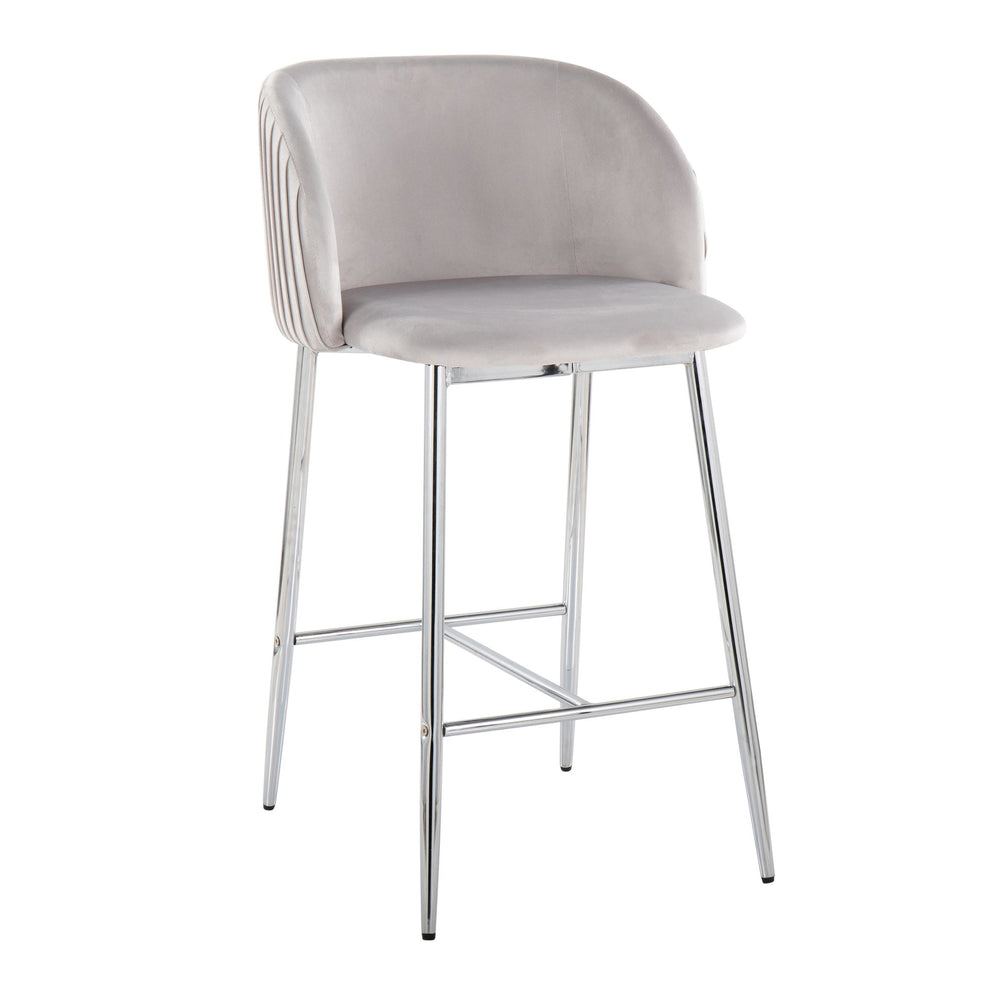 Fran Pleated Contemporary/Glam Fixed-Height Counter Stool in Chrome Metal and Green Velvet By LumiSource - Set of 2 | Counter Stools | Modishstore - 13