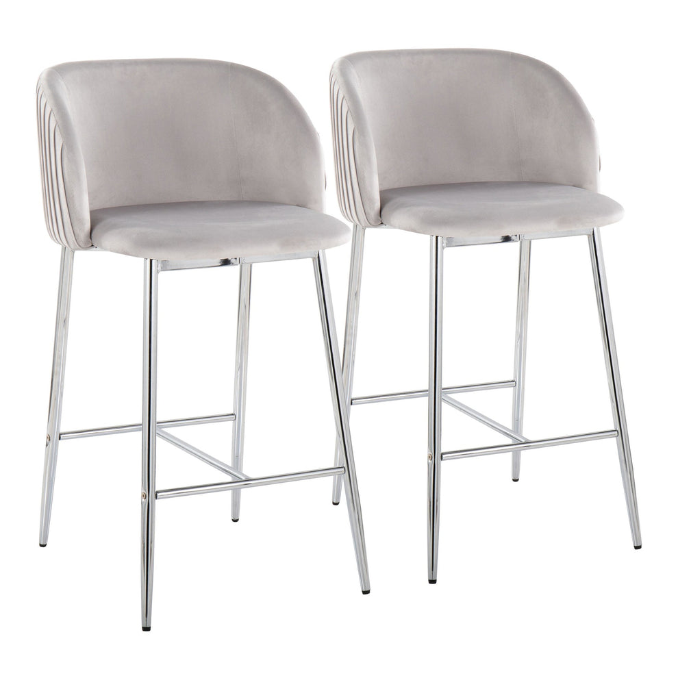 Fran Pleated Contemporary/Glam Fixed-Height Counter Stool in Chrome Metal and Green Velvet By LumiSource - Set of 2 | Counter Stools | Modishstore - 9