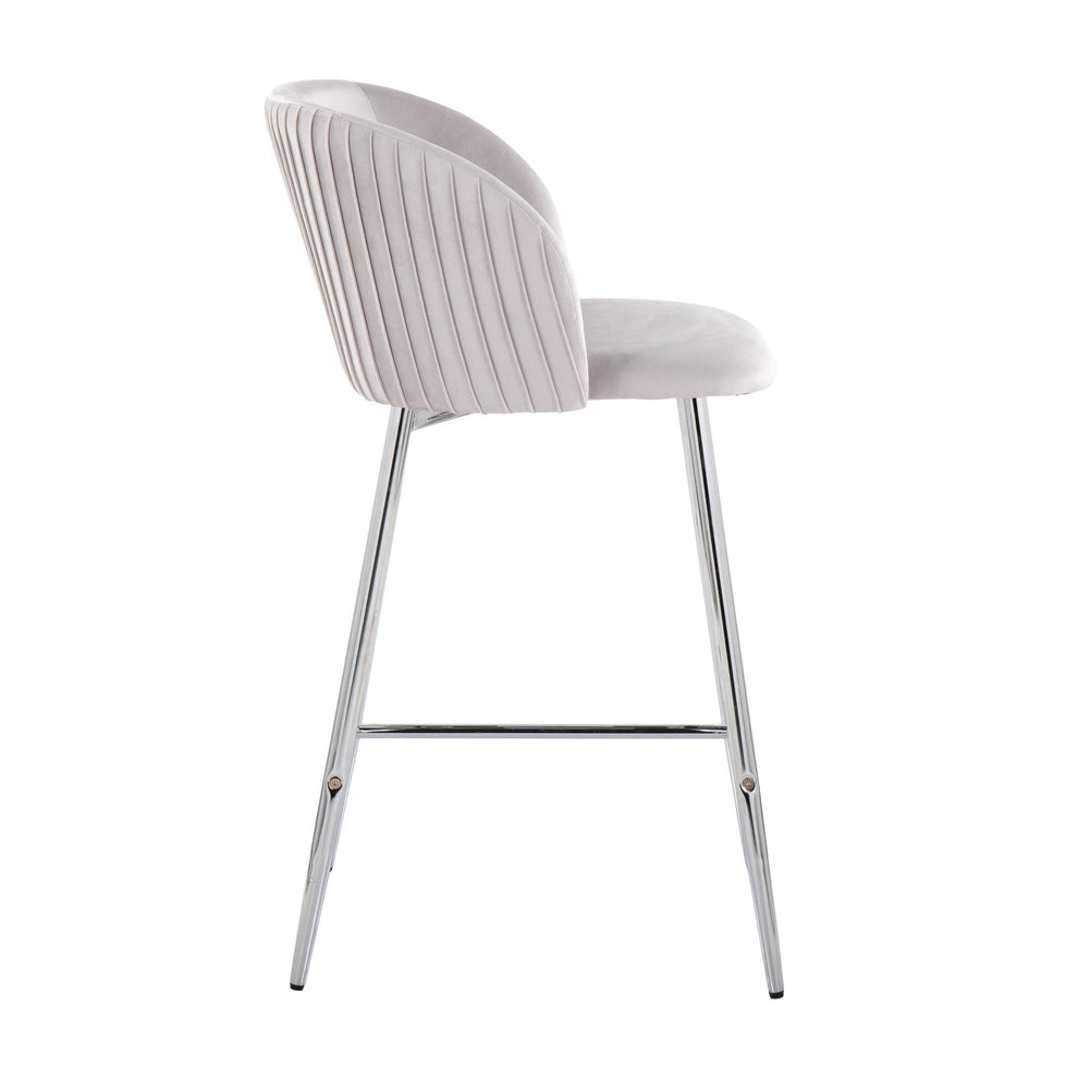 Fran Pleated Contemporary/Glam Fixed-Height Counter Stool in Chrome Metal and Green Velvet By LumiSource - Set of 2 | Counter Stools | Modishstore - 14