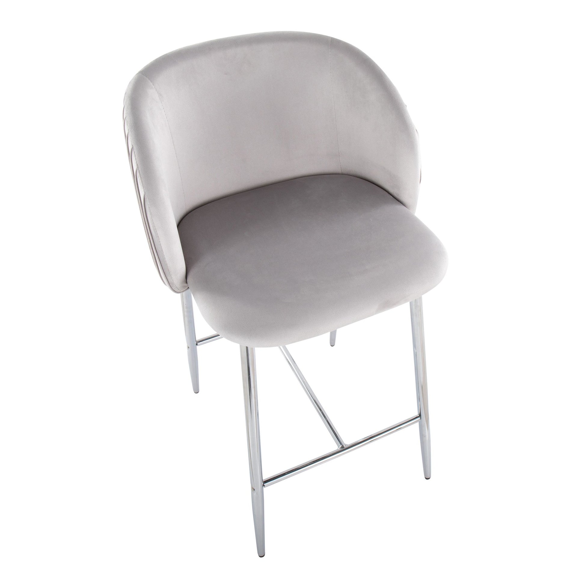 Fran Pleated Contemporary/Glam Fixed-Height Counter Stool in Chrome Metal and Green Velvet By LumiSource - Set of 2 | Counter Stools | Modishstore - 11