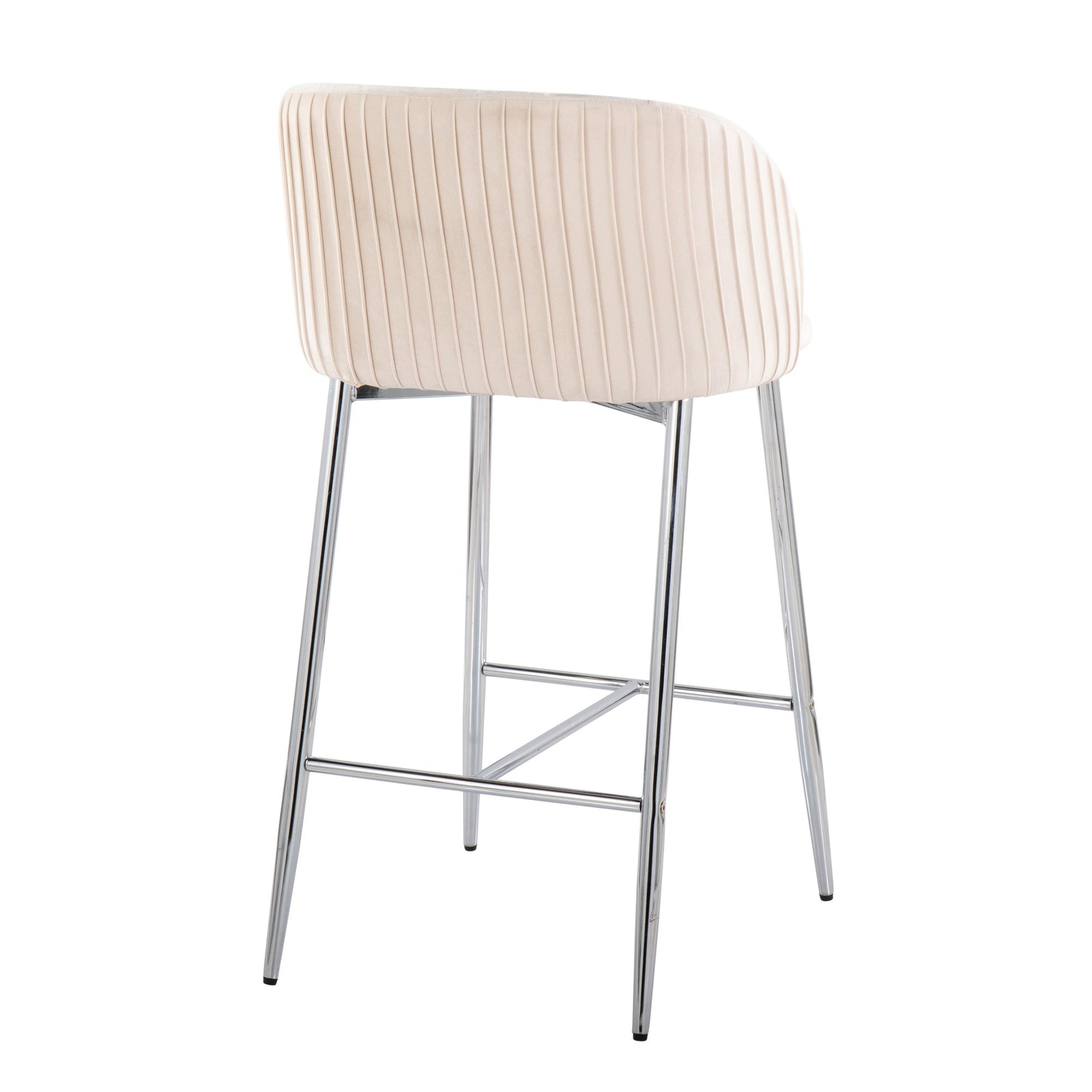 Fran Pleated Contemporary/Glam Fixed-Height Counter Stool in Chrome Metal and Green Velvet By LumiSource - Set of 2 | Counter Stools | Modishstore - 23