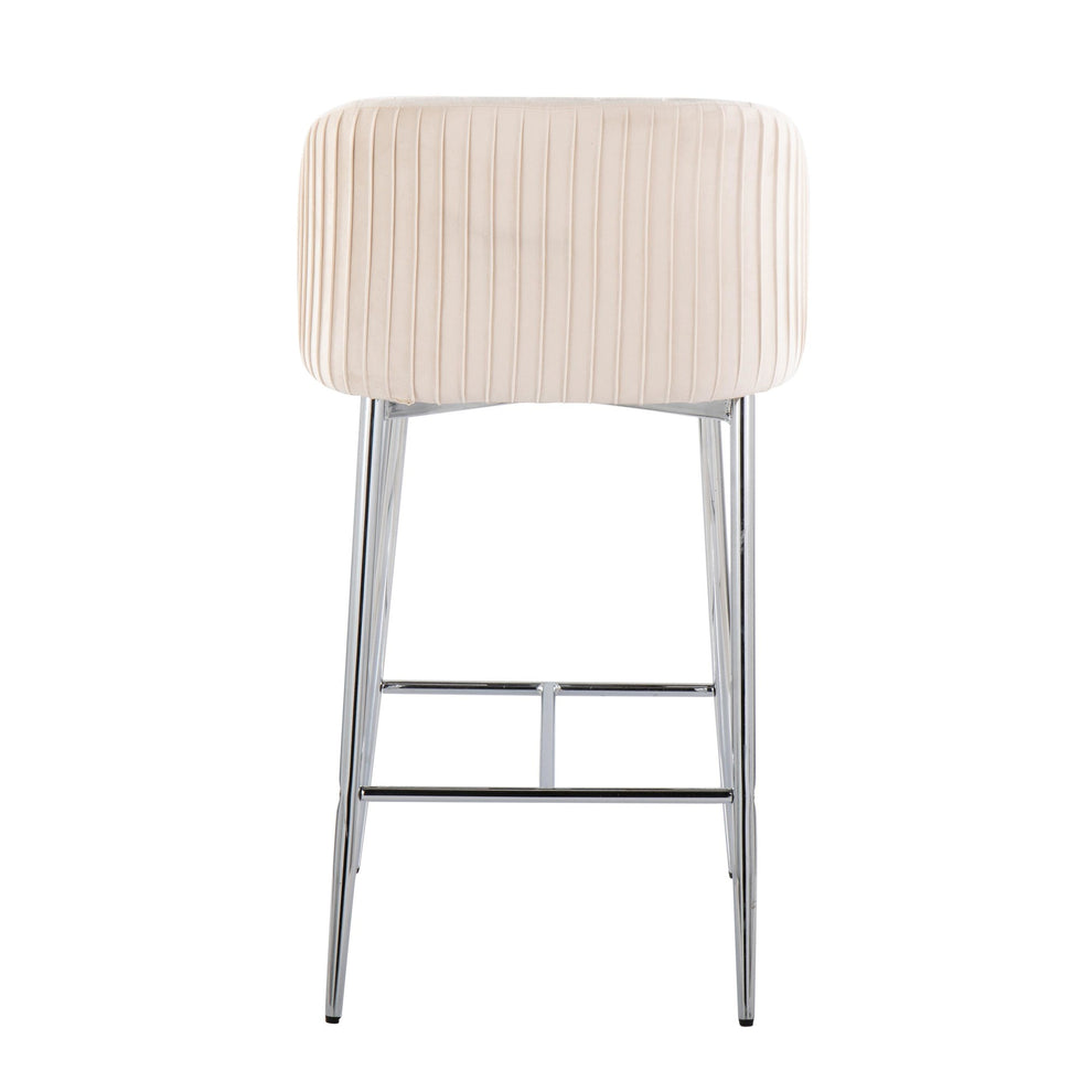 Fran Pleated Contemporary/Glam Fixed-Height Counter Stool in Chrome Metal and Green Velvet By LumiSource - Set of 2 | Counter Stools | Modishstore - 24