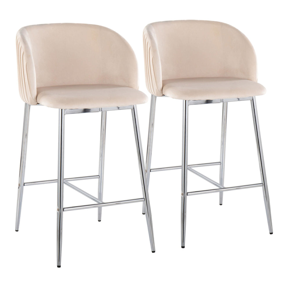 Fran Pleated Contemporary/Glam Fixed-Height Counter Stool in Chrome Metal and Green Velvet By LumiSource - Set of 2 | Counter Stools | Modishstore - 17
