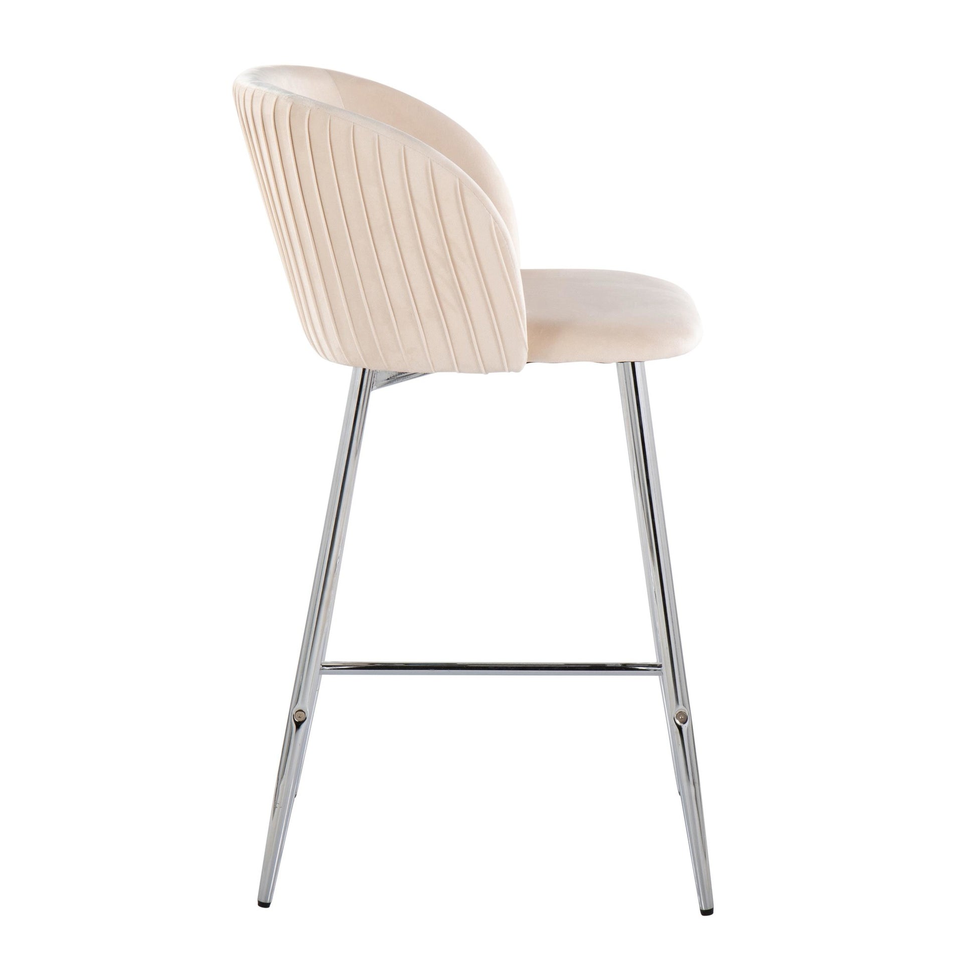 Fran Pleated Contemporary/Glam Fixed-Height Counter Stool in Chrome Metal and Green Velvet By LumiSource - Set of 2 | Counter Stools | Modishstore - 22