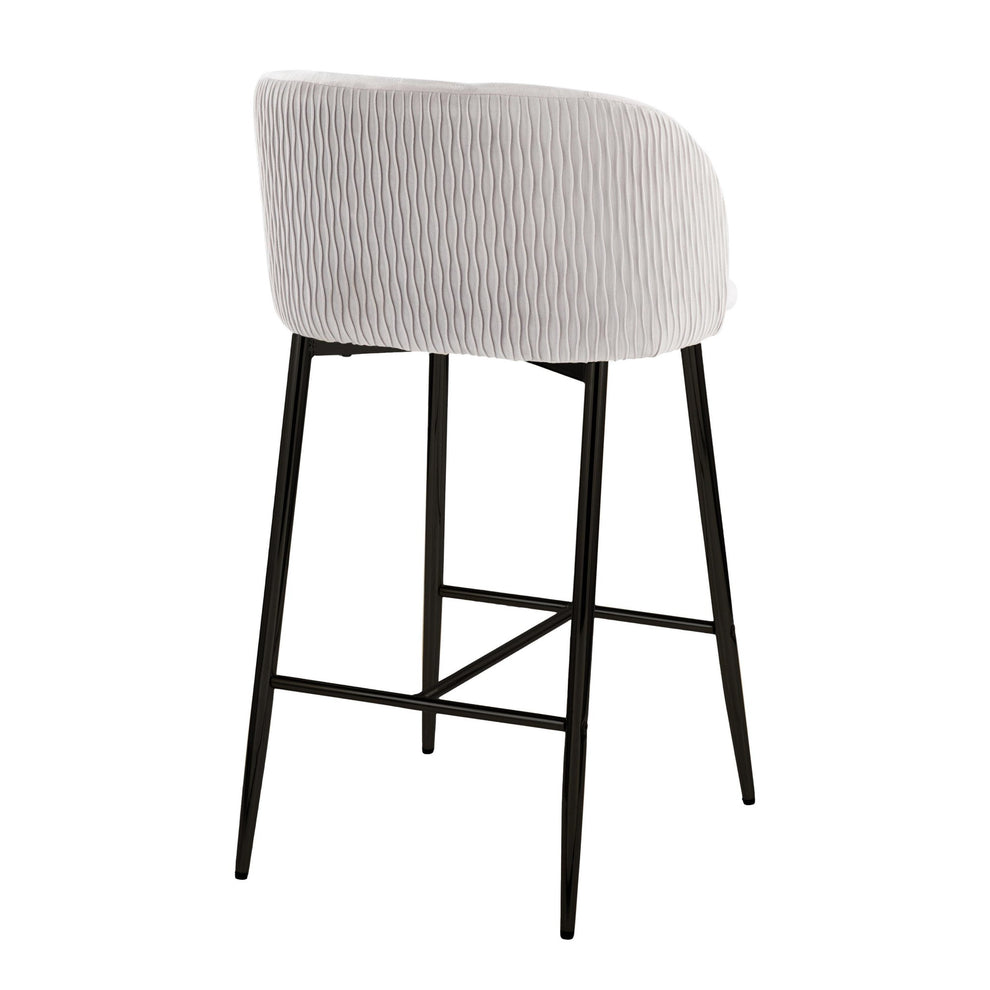 Fran Pleated Waves Contemporary Fixed-Height Counter Stool in Black Metal and Green Velvet By LumiSource - Set of 2 | Counter Stools | Modishstore - 15