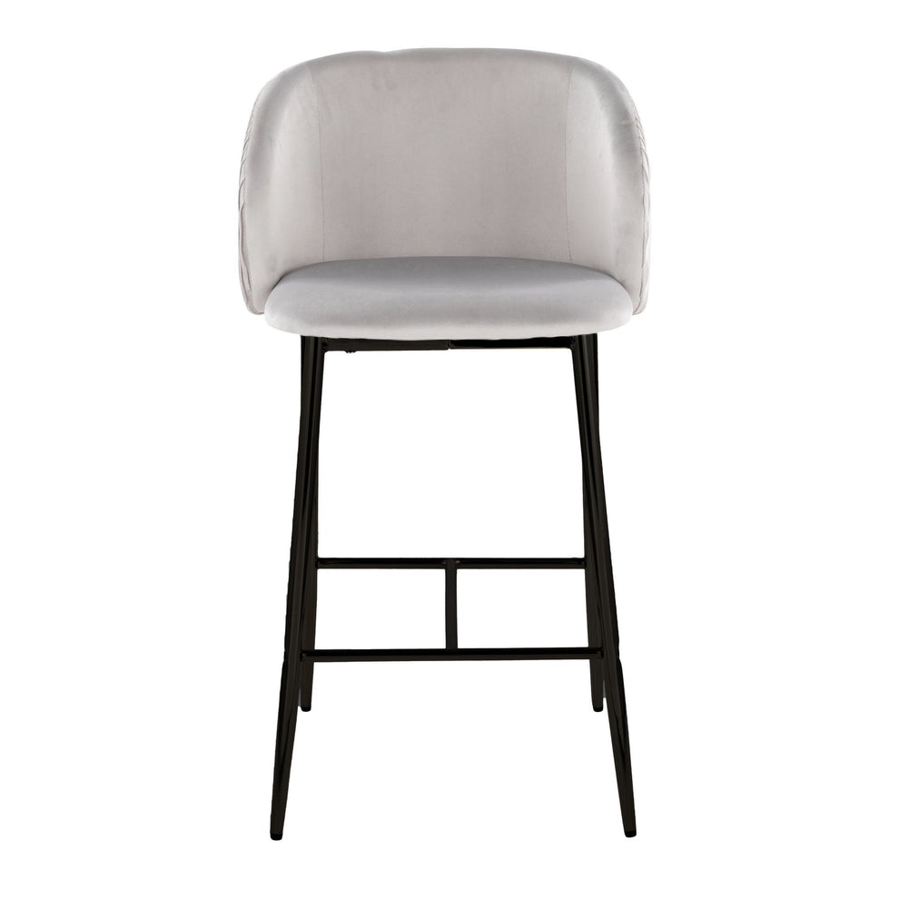 Fran Pleated Waves Contemporary Fixed-Height Counter Stool in Black Metal and Green Velvet By LumiSource - Set of 2 | Counter Stools | Modishstore - 10