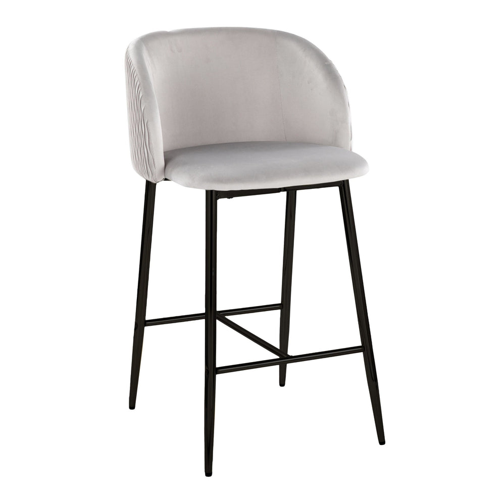 Fran Pleated Waves Contemporary Fixed-Height Counter Stool in Black Metal and Green Velvet By LumiSource - Set of 2 | Counter Stools | Modishstore - 13