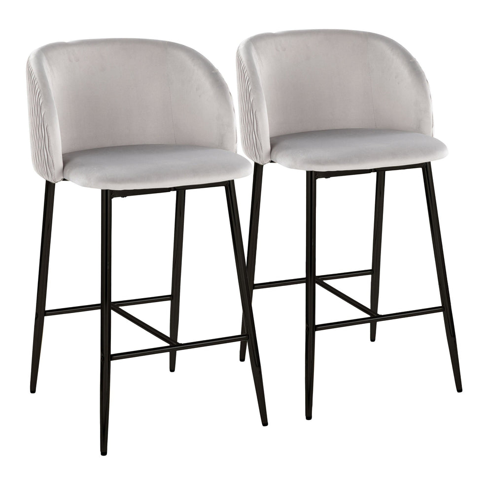 Fran Pleated Waves Contemporary Fixed-Height Counter Stool in Black Metal and Green Velvet By LumiSource - Set of 2 | Counter Stools | Modishstore - 9