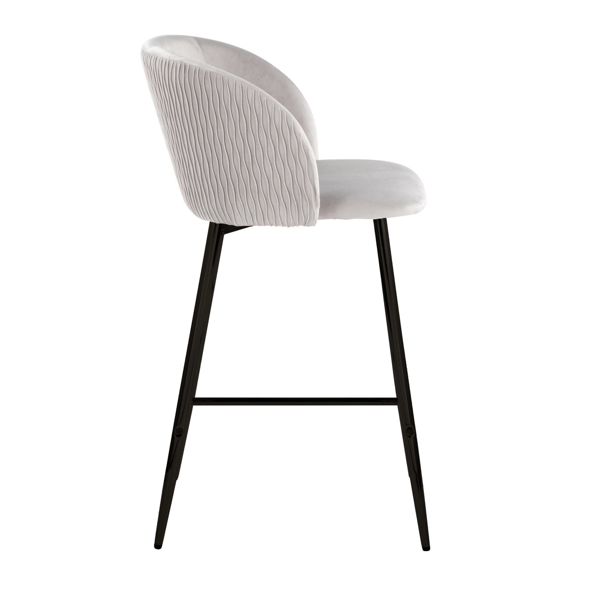 Fran Pleated Waves Contemporary Fixed-Height Counter Stool in Black Metal and Green Velvet By LumiSource - Set of 2 | Counter Stools | Modishstore - 14